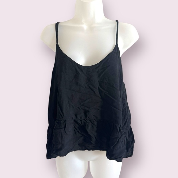 Topshop Black A-Line Tank Top - Flowy Sleeveless Blouse, Size 10 - Picture 1 of 6